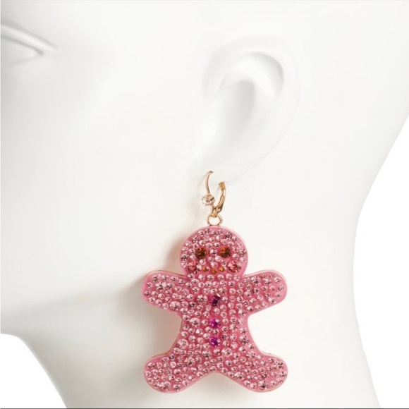 ⚜️Betsey Johnson Pink Rhinestone Encrusted Ginger Bread Earrings! NWT! - Picture 4 of 5